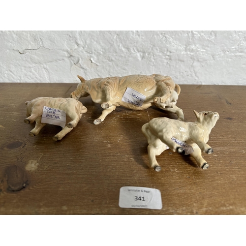 341 - Three Beswick Charolais Cattle figurines, Cow no. 3705A and two Calves no. 1827B