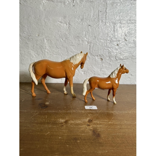 358 - Two Beswick Palomino horse figurines, Mare Facing Left no. 976 and Pony Head Up no. 1197