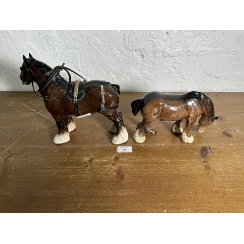 356 - Two Beswick Shire horse figurines, no. 1850 and no. 818