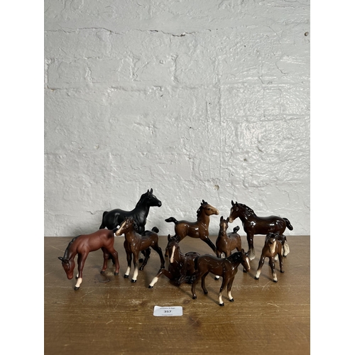 357 - Nine ceramic foal figurines, eight Beswick and one Royal Doulton