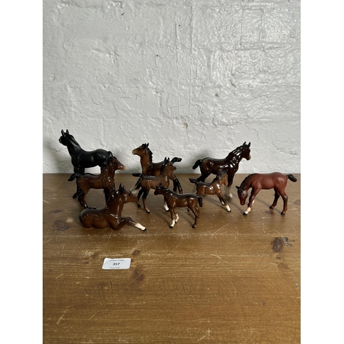 357 - Nine ceramic foal figurines, eight Beswick and one Royal Doulton