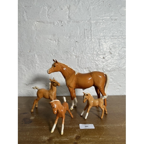 360 - Four Beswick Palomino horse figurines, three Foals and one Arab Bahram no. 1771