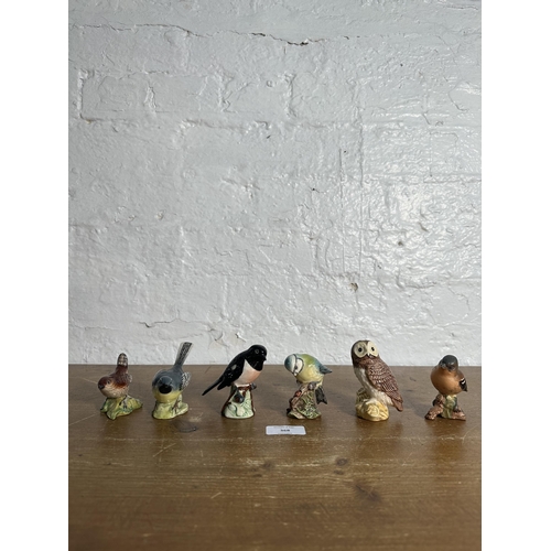 368 - Six Beswick bird figurines to include Chaffinch, Stonechat, Blue Tit, Wren etc.