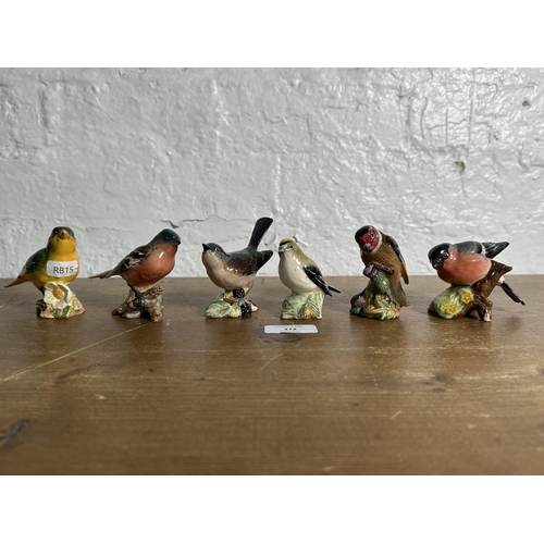 372 - Six Beswick bird figurines to include Bullfinch, Chaffinch, Greenfinch etc.