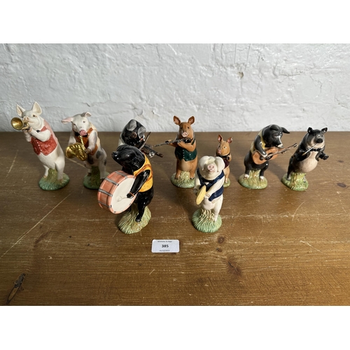 385 - Nine Beswick Pig Promenade Band collection figurines, John PP1, Mathew PP2, David PP3, Andrew PP4, D... 