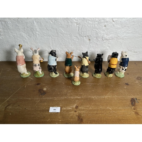 385 - Nine Beswick Pig Promenade Band collection figurines, John PP1, Mathew PP2, David PP3, Andrew PP4, D... 