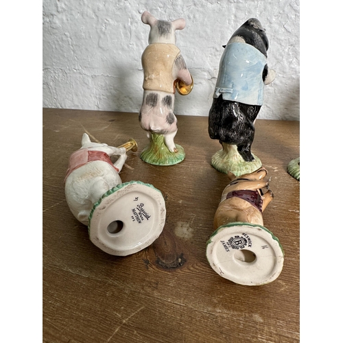 385 - Nine Beswick Pig Promenade Band collection figurines, John PP1, Mathew PP2, David PP3, Andrew PP4, D... 