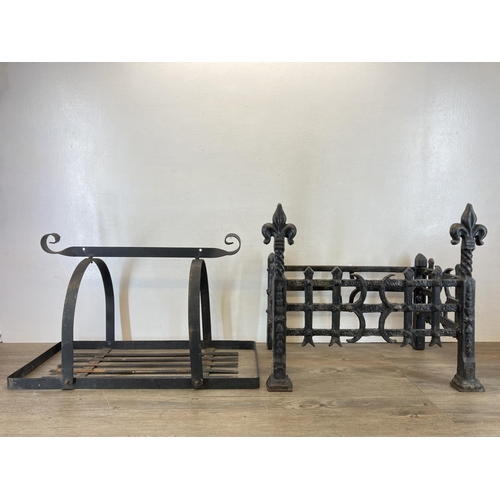 473 - Two pieces of metalware, one 19th century style black painted cast iron fire grate and one cast meta... 