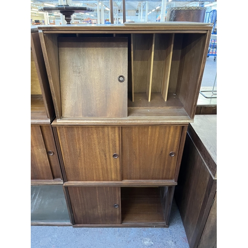 144 - Six mid 20th century teak wall hanging cabinets - each approx. 44cm high x 70cm wide x 38cm deep