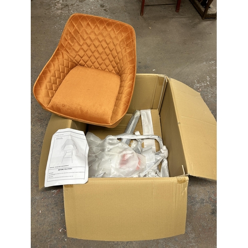 109 - A boxed Ainpecca orange fabric upholstered kitchen bar stool with instruction manual - approx. 100cm... 