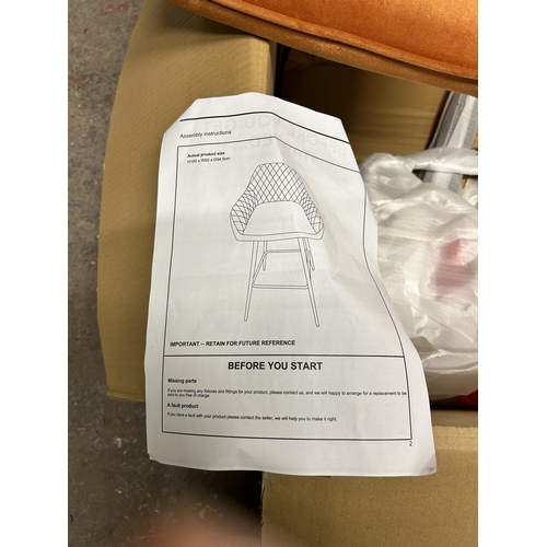 109 - A boxed Ainpecca orange fabric upholstered kitchen bar stool with instruction manual - approx. 100cm... 