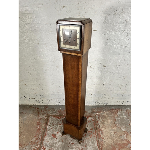 117 - An Art Deco oak cased Westminster chime granddaughter clock with key and pendulum - approx. 142cm hi... 