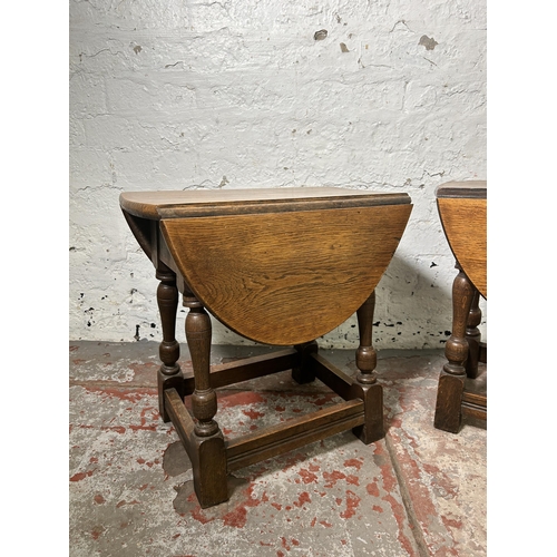 12 - Two 17th century style oak drop leaf joint side tables - approx. 47cm high x 27cm wide x 46cm long