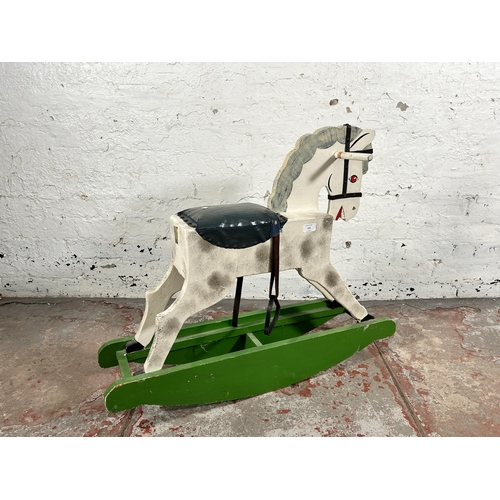 123 - A Victorian style hand painted hardwood rocking horse - approx. 73cm high x 21cm wide x 89cm long