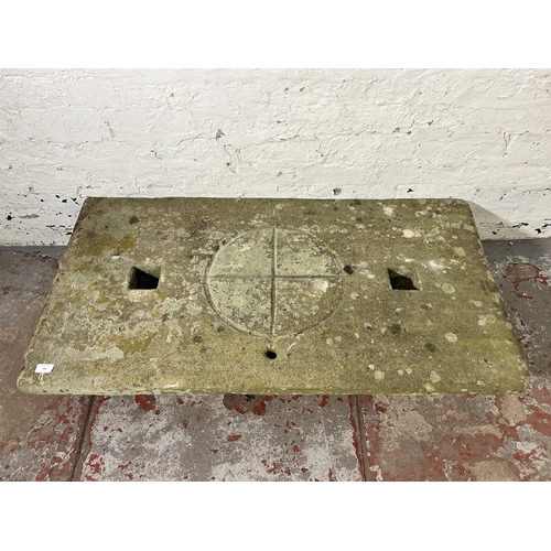 148 - An antique sandstone cheese press flag - approx. 60cm x 117cm