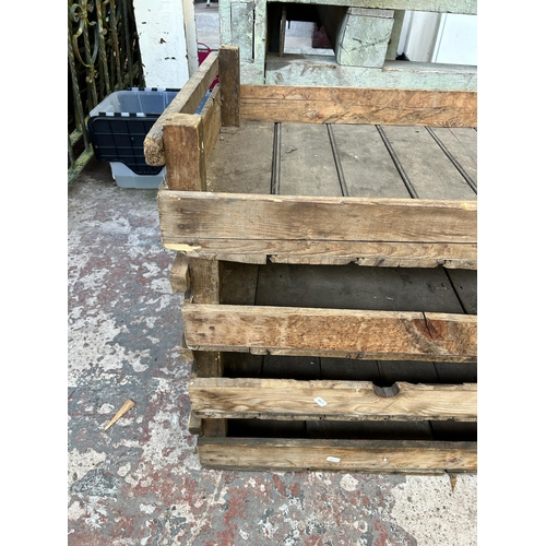 150 - Four early 20th century pine potato chitting trays - approx. 17cm high x 55cm wide x 83cm long