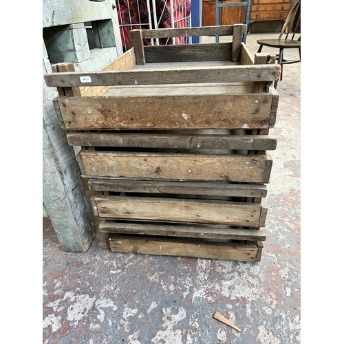 150 - Four early 20th century pine potato chitting trays - approx. 17cm high x 55cm wide x 83cm long