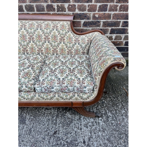 156 - A 19th century style carved mahogany and floral fabric upholstered three seater sofa - approx. 84cm ... 