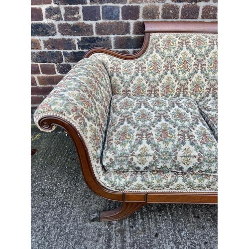 156 - A 19th century style carved mahogany and floral fabric upholstered three seater sofa - approx. 84cm ... 