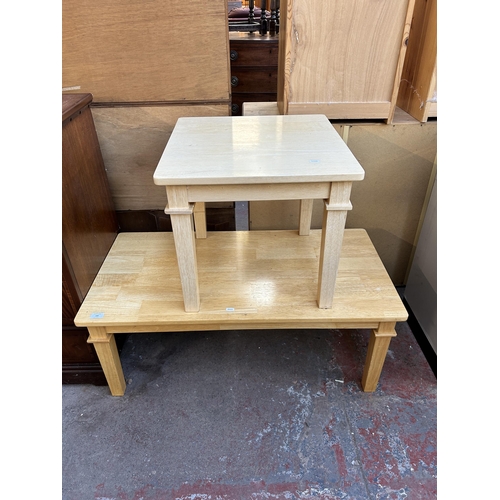 160 - Two modern beech occasional tables, one approx. 41cm x 51cm x 102cm and one approx. 46cm x 51cm x 51... 