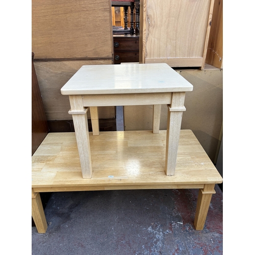 160 - Two modern beech occasional tables, one approx. 41cm x 51cm x 102cm and one approx. 46cm x 51cm x 51... 