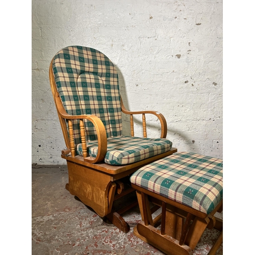 17 - A pair of late 20th century beech rocking chairs and footstools