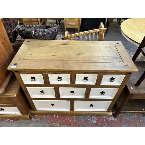 177 - A Mexican pine and white painted chest of drawers - approx. 74cm high x 101cm wide x 45cm deep