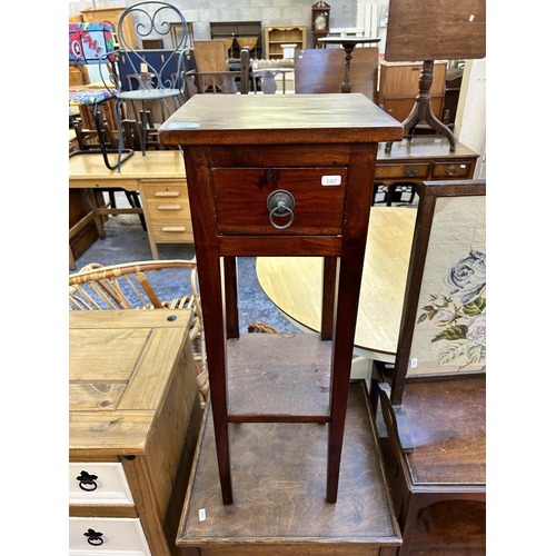 179 - Five pieces of occasional furniture, modern mahogany plant stand, early/mid 20th century oak framed ... 