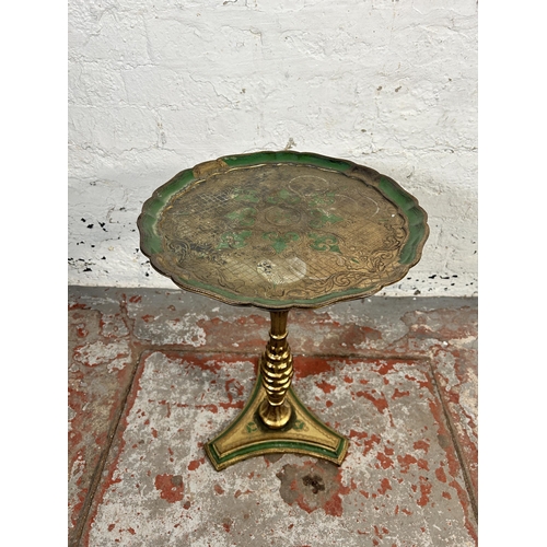 186 - An Italian Florentine gilt and green painted plastic pedestal side table - approx. 56cm high x 38cm ... 