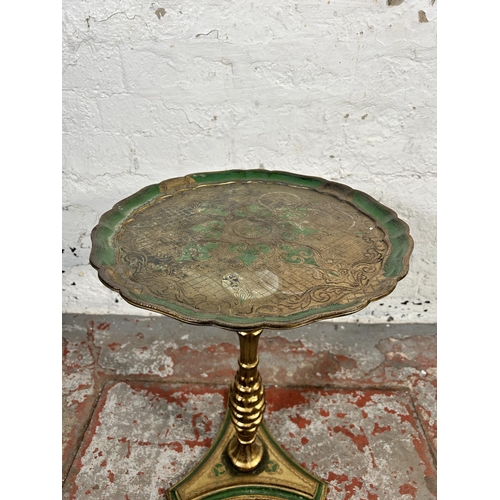 186 - An Italian Florentine gilt and green painted plastic pedestal side table - approx. 56cm high x 38cm ... 