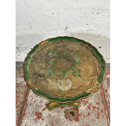 186 - An Italian Florentine gilt and green painted plastic pedestal side table - approx. 56cm high x 38cm ... 