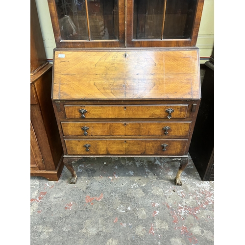 2 - An early 20th century walnut bureau bookcase on ball and claw supports - approx. 210cm high x 91cm w... 