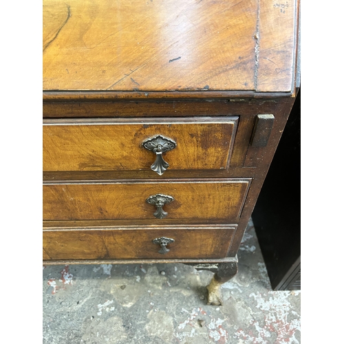 2 - An early 20th century walnut bureau bookcase on ball and claw supports - approx. 210cm high x 91cm w... 