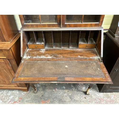 2 - An early 20th century walnut bureau bookcase on ball and claw supports - approx. 210cm high x 91cm w... 