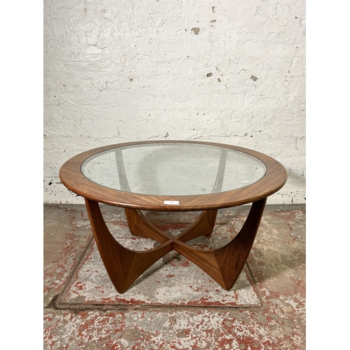 43 - A G Plan Astro teak and glass circular coffee table - approx. 46cm high x 84cm in diameter