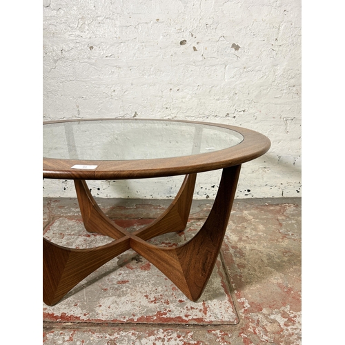 43 - A G Plan Astro teak and glass circular coffee table - approx. 46cm high x 84cm in diameter