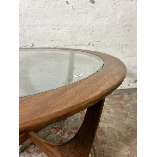 43 - A G Plan Astro teak and glass circular coffee table - approx. 46cm high x 84cm in diameter