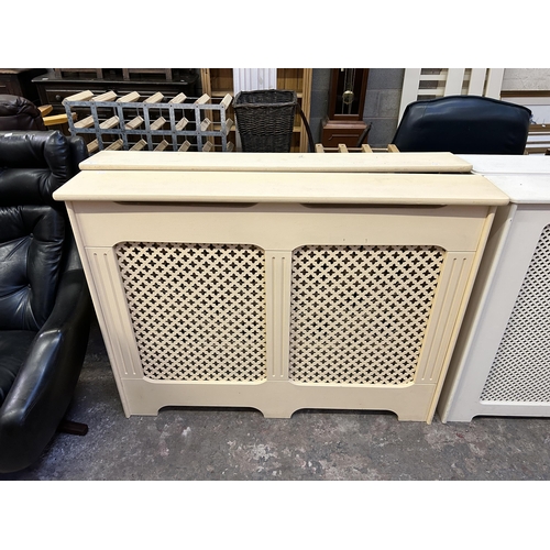 49 - Two cream painted radiator covers - approx. 91cm high x 120cm wide x 20cm deep