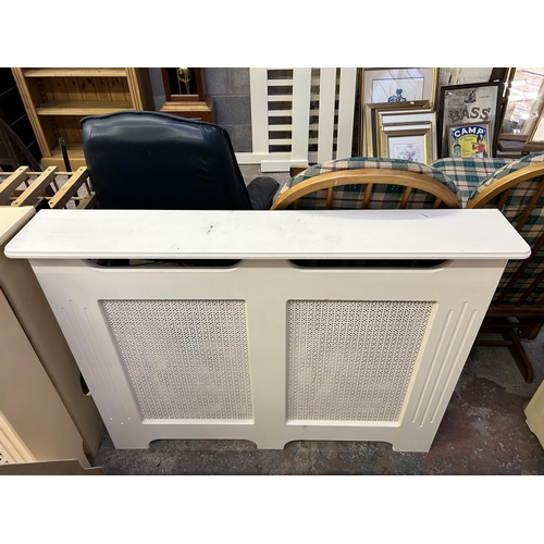 50 - Two white painted radiator covers, one approx. 91cm high x 154cm wide x 21cm deep and one approx. 90... 