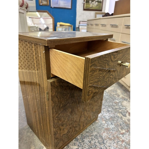 56 - A mid 20th century burr walnut effect melamine bedside cabinet - approx. 59cm high x 40cm wide x 33c... 