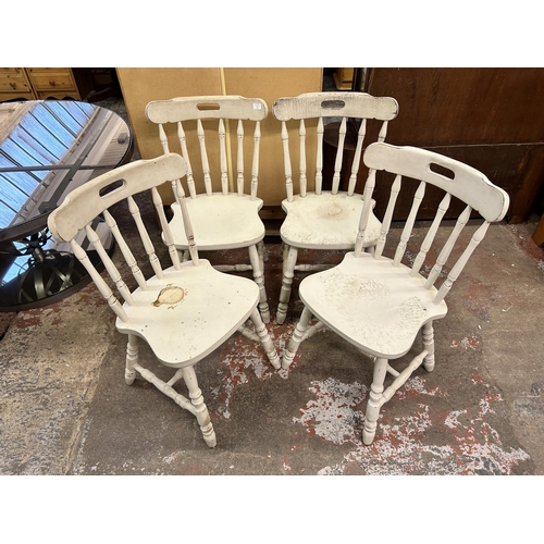 61 - Four Victorian style painted pine farmhouse dining chairs