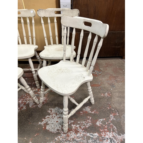 61 - Four Victorian style painted pine farmhouse dining chairs