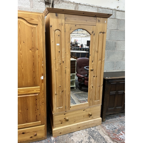 7 - A Victorian style solid pine mirrored door wardrobe - approx. 192cm high x 97cm wide x 56cm deep
