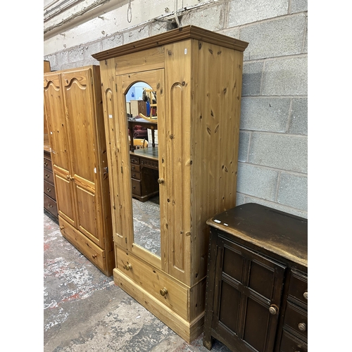 7 - A Victorian style solid pine mirrored door wardrobe - approx. 192cm high x 97cm wide x 56cm deep