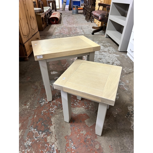 78 - Two modern limed oak and grey painted side tables - largest approx. 50cm high x 37cm wide x 54cm lon... 