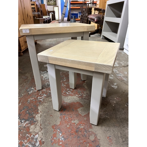 78 - Two modern limed oak and grey painted side tables - largest approx. 50cm high x 37cm wide x 54cm lon... 