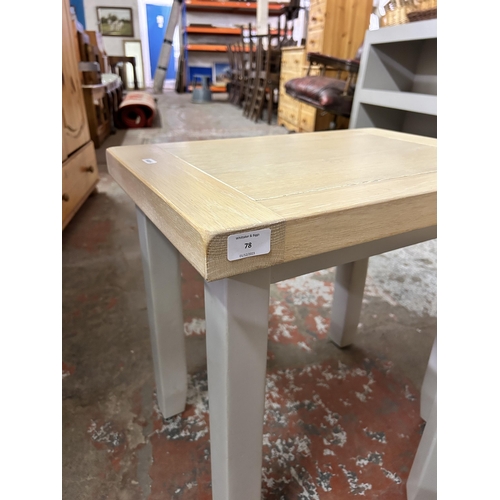 78 - Two modern limed oak and grey painted side tables - largest approx. 50cm high x 37cm wide x 54cm lon... 