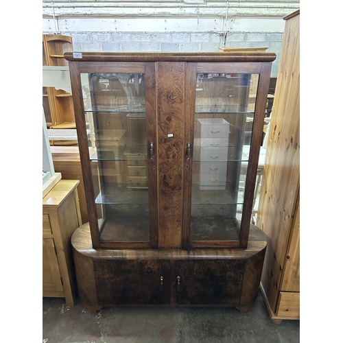 80 - An Art Deco walnut display cabinet - approx. 158cm high x 126cm wide x 38cm deep