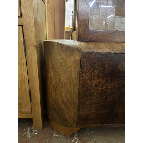 80 - An Art Deco walnut display cabinet - approx. 158cm high x 126cm wide x 38cm deep