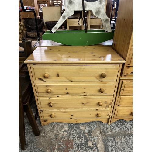 91 - A pine chest of drawers - approx. 80cm high x 80cm wide x 39cm deep